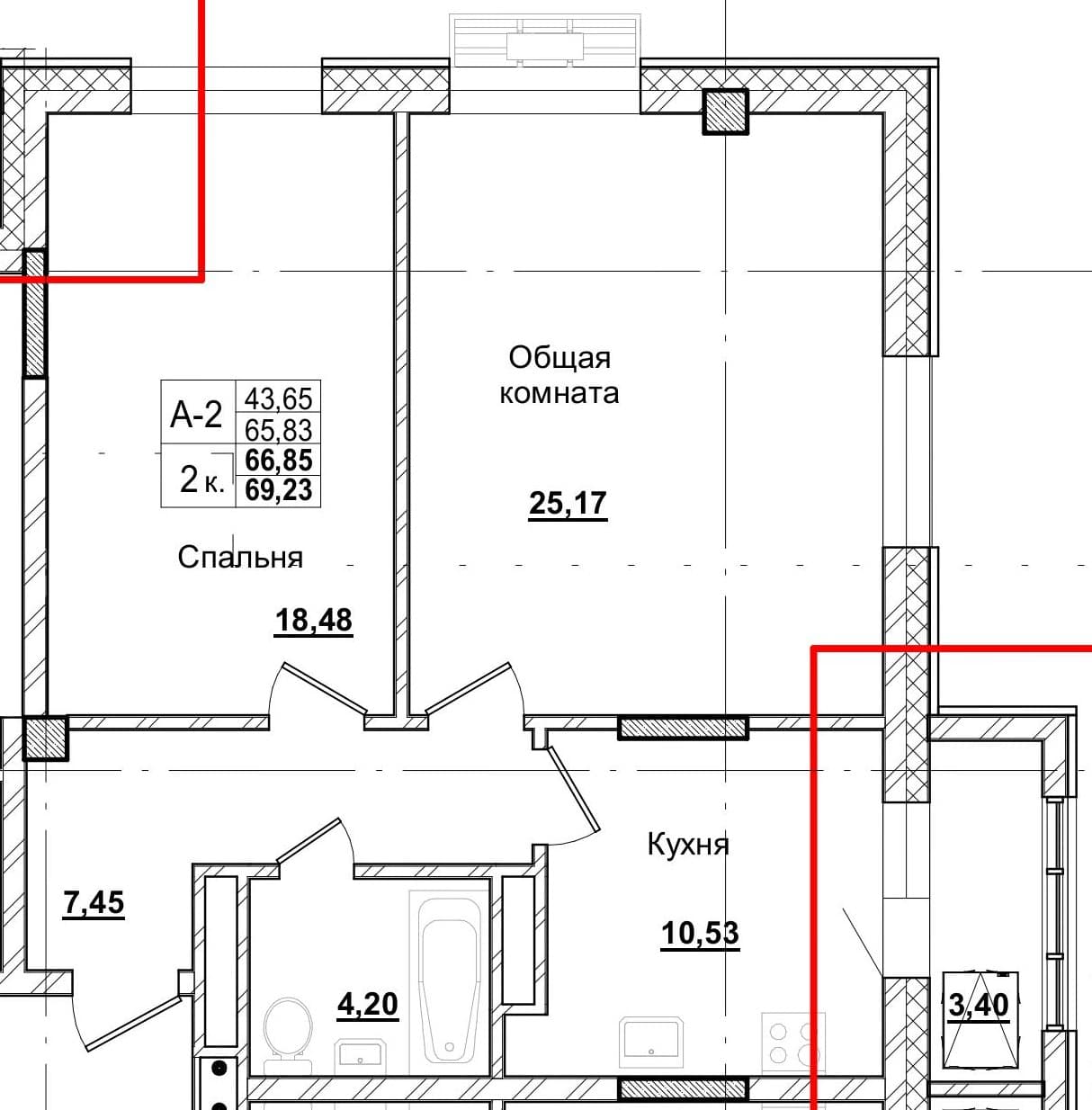 2 комн., 66.2 м²