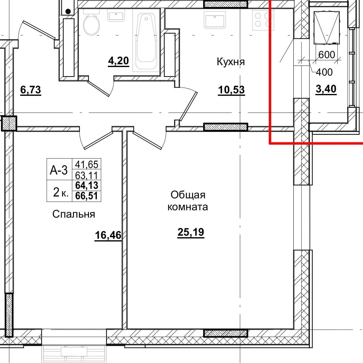 2 комн., 65.4 м²