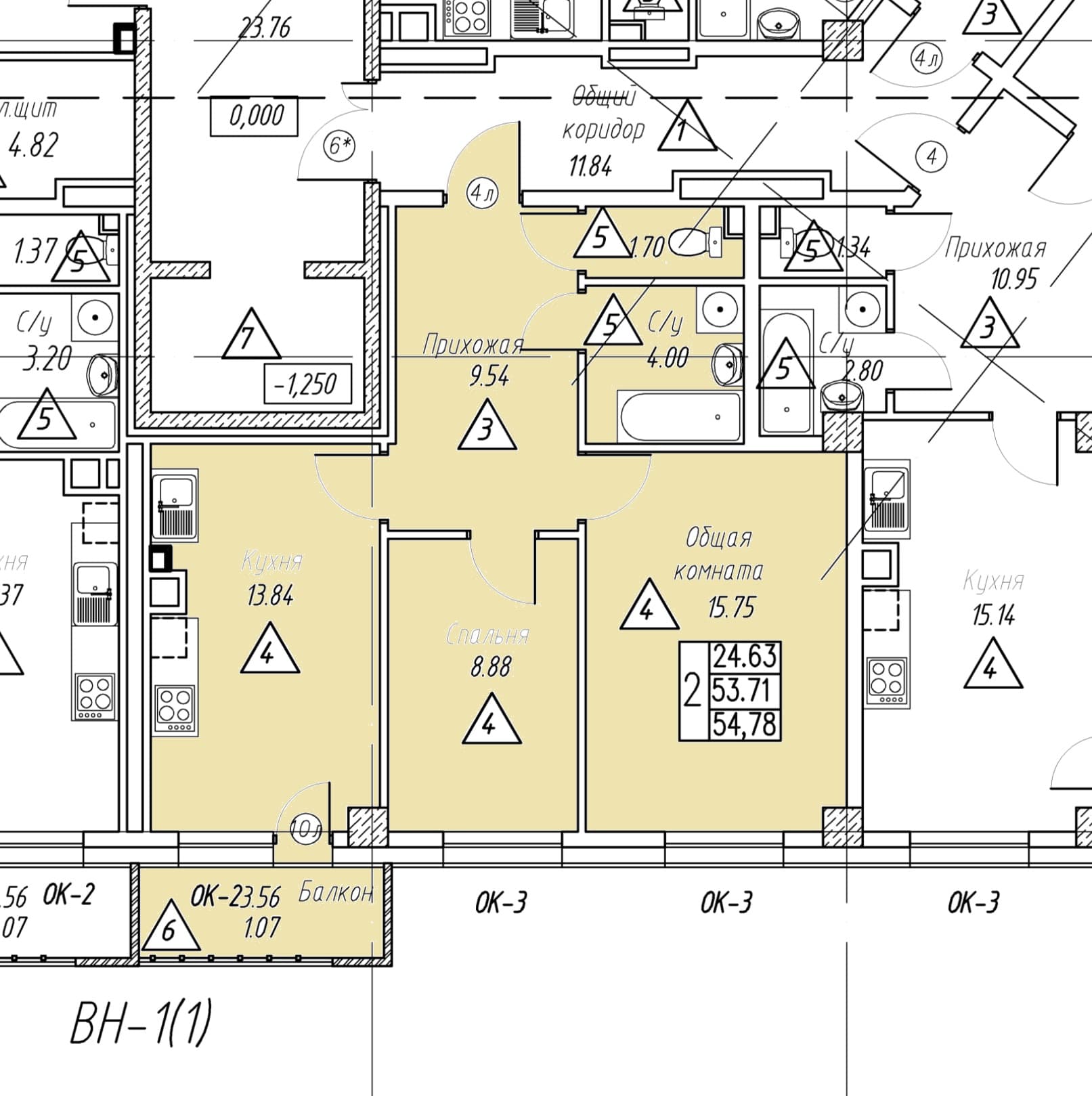 2 комн., 54.8 м²