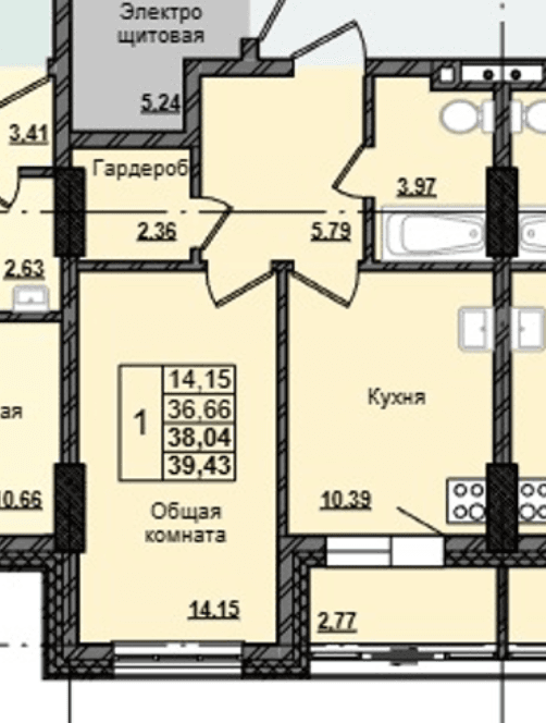 1 комн., 38.0 м²