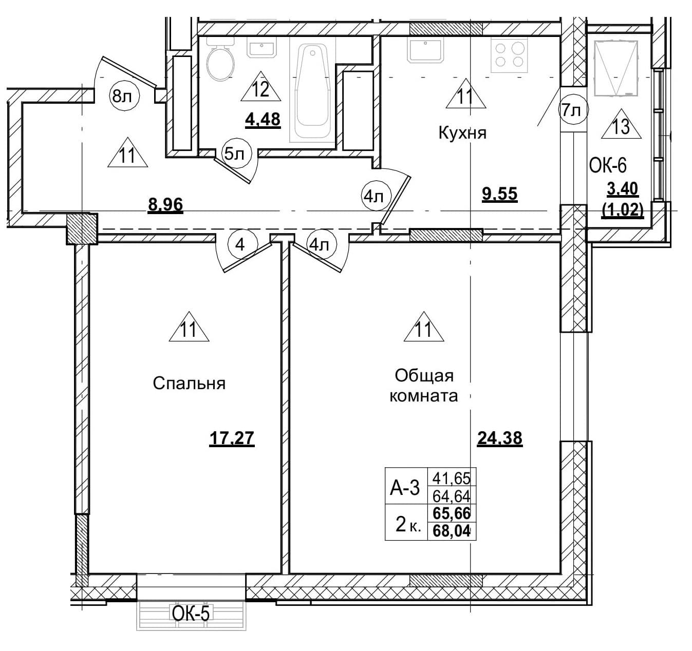 2 комн., 65.7 м²