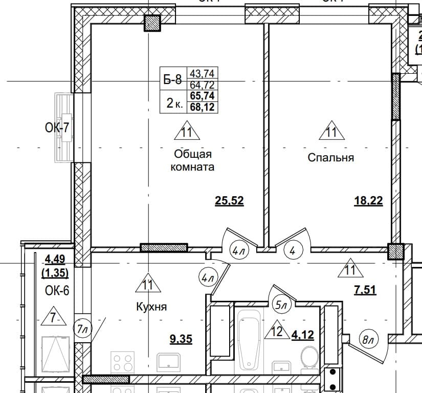 2 комн., 66.0 м²