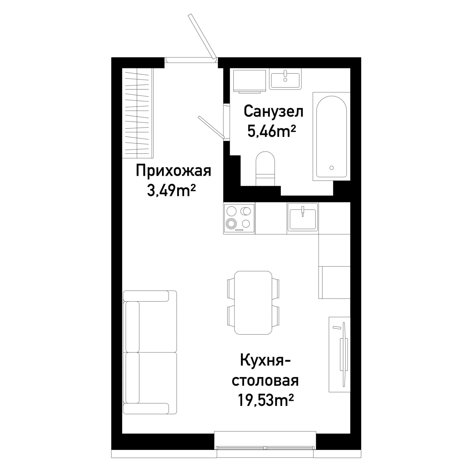 Студия, 28.4 м²