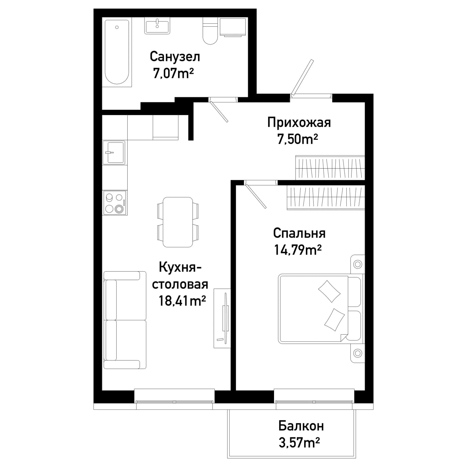 1 комн., 49.9 м²