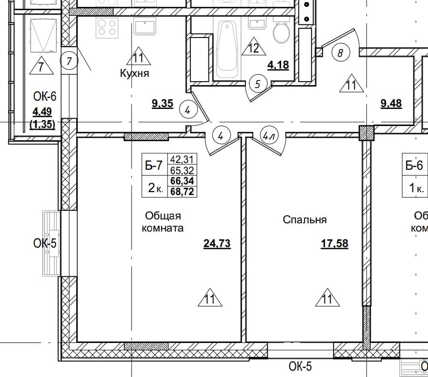 2 комн., 66.6 м²