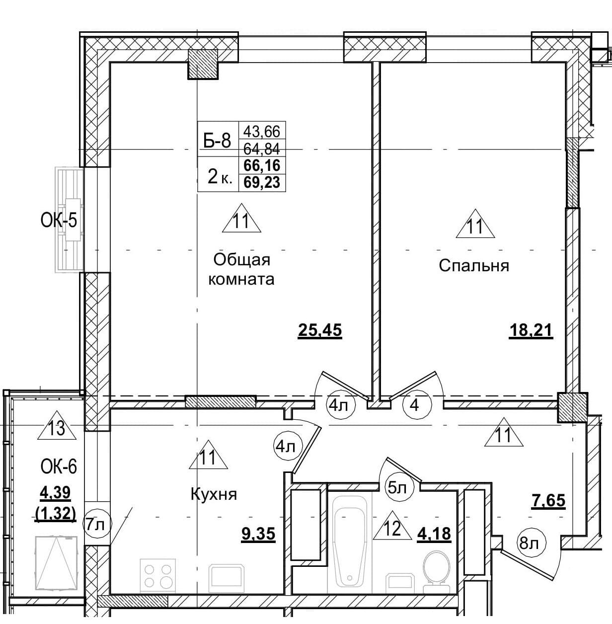 2 комн., 66.2 м²