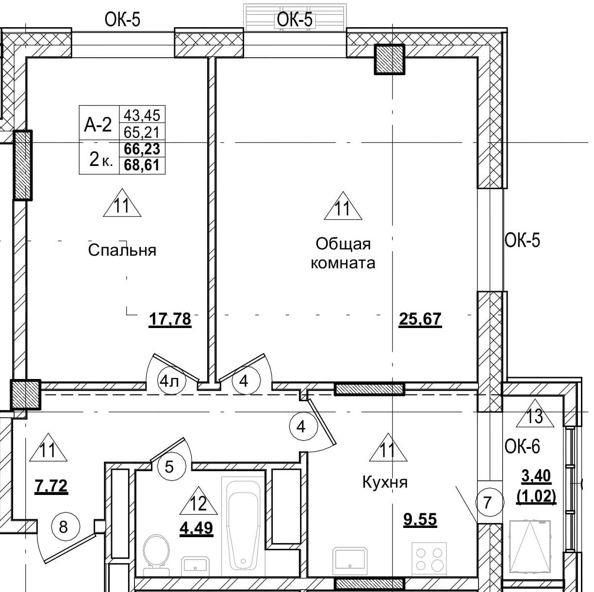 2 комн., 66.2 м²