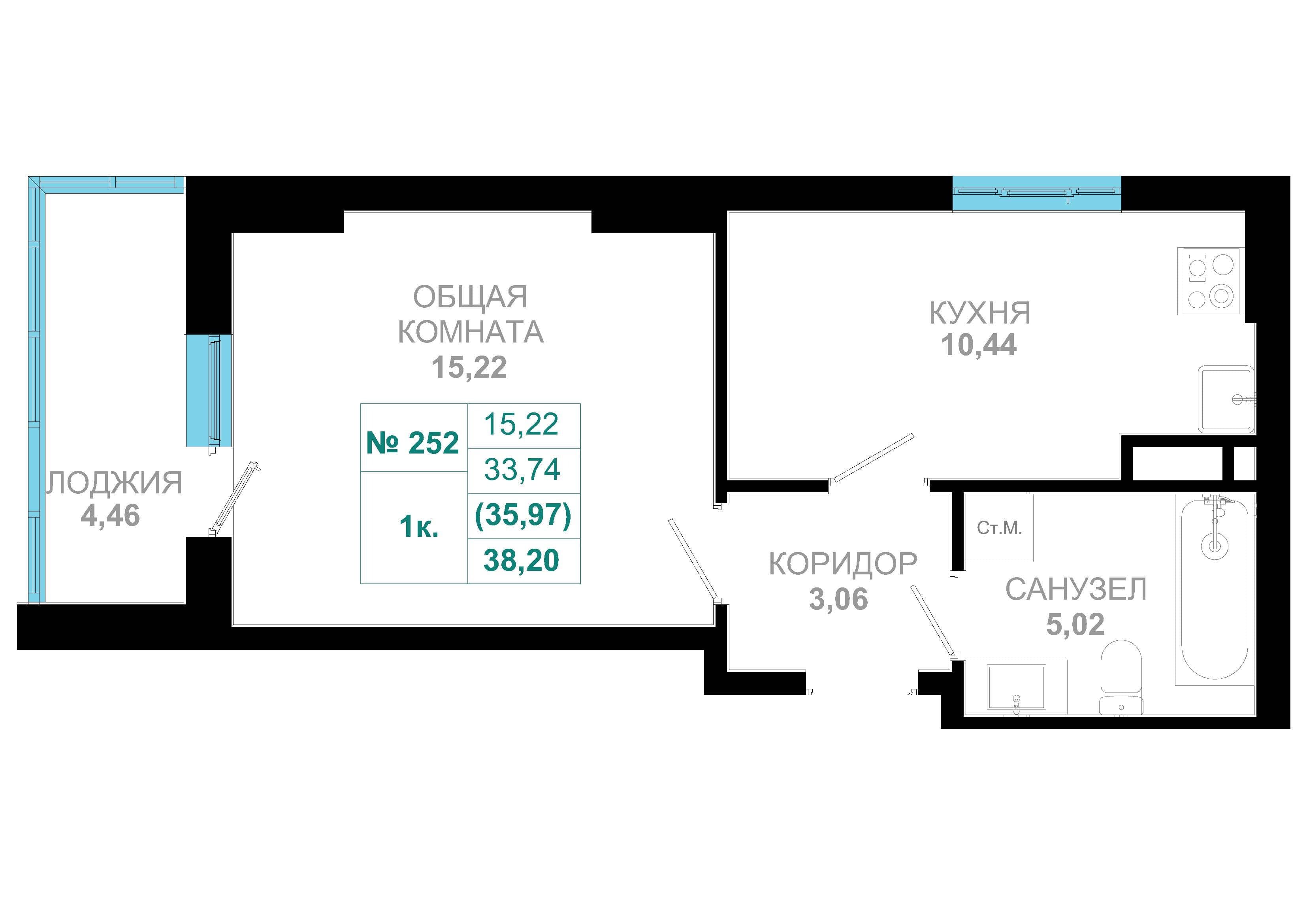 1 комн., 36.0 м²