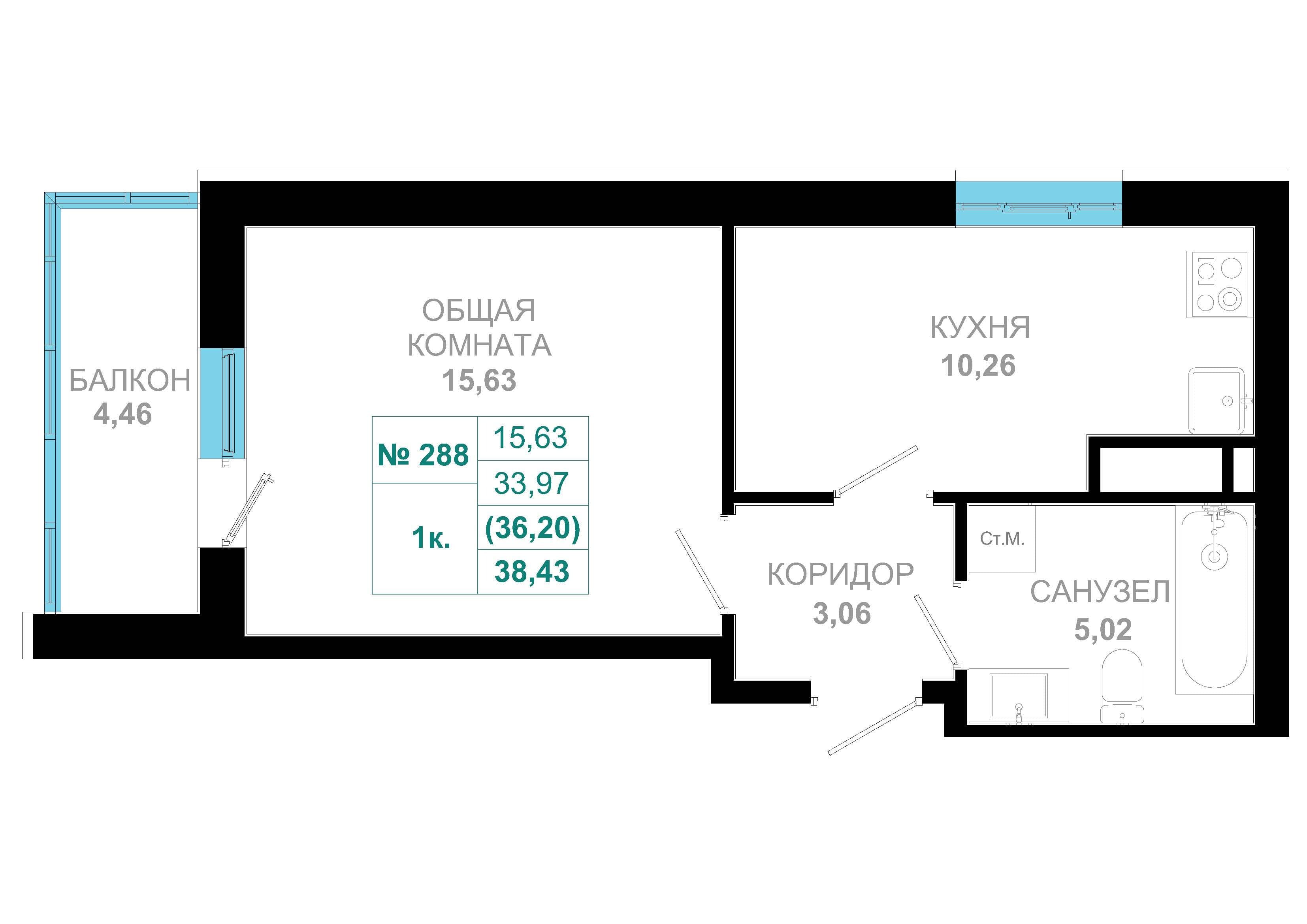 1 комн., 36.2 м²